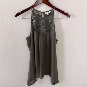 Candies Lace Tank Top Green Sz Medium BOHO Festival